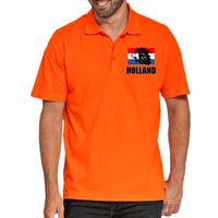 Holland met leeuw en vlag op borst oranje poloshirt Holland / Nederland supporter EK/ WK voor heren - thumbnail