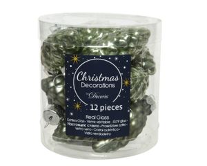 Dennenappel glas d3h6 cm mos groen 12st kerst - Decoris