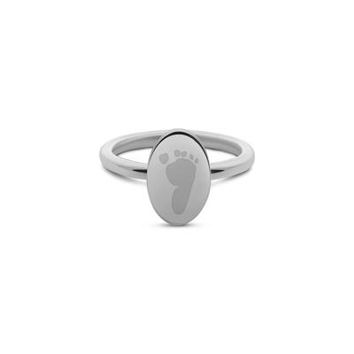 Gepersonaliseerde hand- of voetafdruk ovale ring - Stainless steel - Zilver - Ringmaat 16 - Voetafdruk