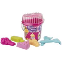 Strand/zandbak speelgoed roze emmer met vormpjes en schepjes   - - thumbnail