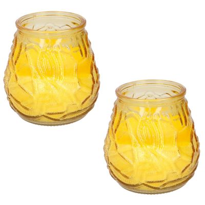 Set van 2x stuks citronella lowboy tafelkaarsen - 10 cm - geel glas