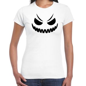 Spook gezicht halloween verkleed t-shirt wit voor dames