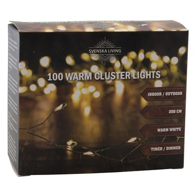 Cluster timer draadverlichting met 100 warm witte lampjes 250 cm