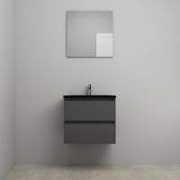 On-Line Badkamermeubelset - 60 cm - Voorgemonteerd - Ladestructuur - Acryl Wastafel - 1 Kraangat - Spiegel - Mat Antraciet
