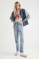 Denim joggingbroek met bloemen - BLUE - XS