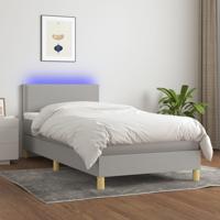 Boxspring met matras en LED stof lichtgrijs 90x190 cm