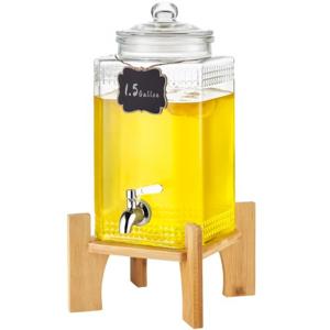 VEVOR drankdispenser, 1,5 gallon feestdrankdispenser, glazen sapdispenser met standaard, roestvrijstalen kraan, ijsthee limonadesapwaterdispenser, voor restaurants, hotels, feesten