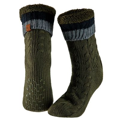 Heren anti-slip fleece/gebreide huissokken/slofsokken legergroen one size One size  -