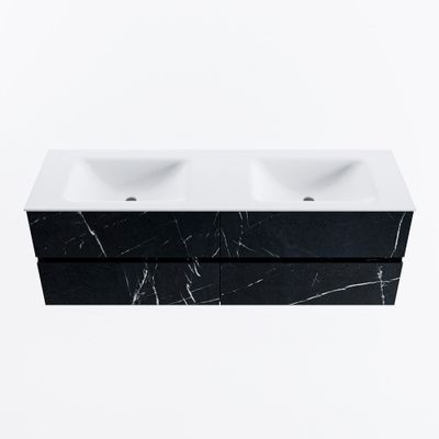 MONDIAZ VICA 150cm badmeubel onderkast Marquina 4 lades. Wastafel CLOUD dubbel zonder kraangat, kleur Talc.