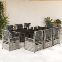 9-delige Tuinset met kussens poly rattan grijs