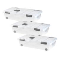Plasticforte Opslagbak/box met deksel - 3x - 30L - 73 x 41 x 18 cm - transparant - met wielen