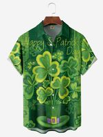 St. Patrick's Day Clover Chest Pocket Short Sleeve Hawaiian Shirt - thumbnail