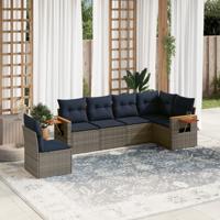6-delige Loungeset met kussens poly rattan grijs