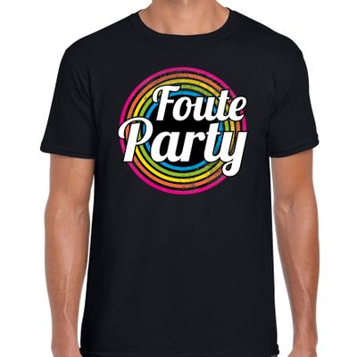 Foute party - verkleed t-shirt - zwart - voor heren - 70s, 80s party verkleed outfit