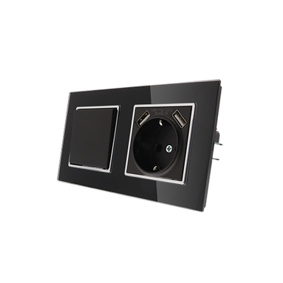 Nero Deluxe Glas schakelaar en stopcontact met 2x USB combinatie compleet