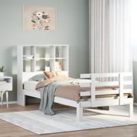 Bed met boekenkast zonder matras grenenhout wit 90x190 cm