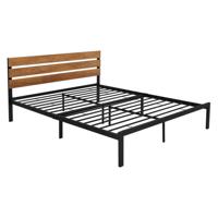 Metalen bed Bedframe met lattenbodem 160x200 cm zwart/bruin met houten hoofdbord & voeteneind ML design - thumbnail