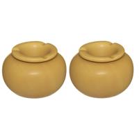 Atmosphera Terras asbak - Set van 2x stuks - stormasbak - keramiek - okergeel - 13 x 9 cm - Buiten e