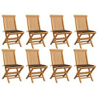 Tuinstoelen 8 st met taupe kussens massief teakhout