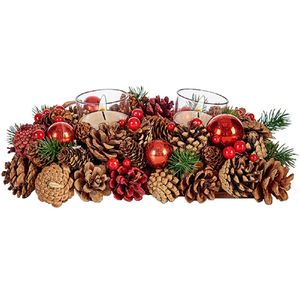 Kerst thema kaarsenhouder ornament red/green nature 29 x 18 x 11 cm