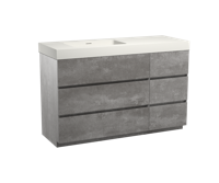 Storke Edge staand badmeubel 140 x 52 cm beton donkergrijs met Mata High asymmetrisch linkse wastafel in mat witte solid surface