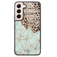 Samsung Galaxy S22 glazen hardcase - Luipaard marmer mint