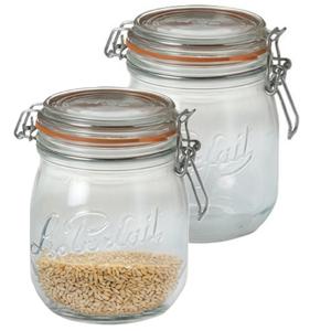 Voorraad/weckpot - 2x - transparant - glas - 11 x 8,5 cm - 500 ml- Le Parfait