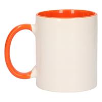 Koffiemok / thee beker - 300 ml - Wit/oranje - Cadeau - drinkmokken - keramiek