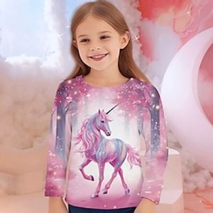 Voor meisjes 3D Eenhoorn T-shirt Overhemd Lange mouw 3D-afdrukken Herfst Winter Actief Modieus leuke Style Polyester Kinderen 3-12 jaar Strakke ronde hals Buiten Casual Dagelijks Normale pasvorm Lightinthebox