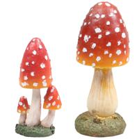 Decoratie paddenstoelen setje met 4x vliegenzwam paddenstoelen - herfst thema - Tuinbeelden - thumbnail