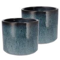 DK Design Bloempot rond model Blue Glaze - 2x - blauw - D15 x H17 cm - ombre