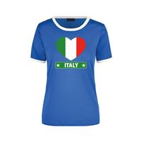 Italy blauw/wit ringer t-shirt Italie vlag in hart voor dames - thumbnail