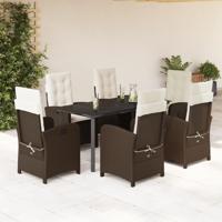 7-delige Tuinset met kussens poly rattan bruin