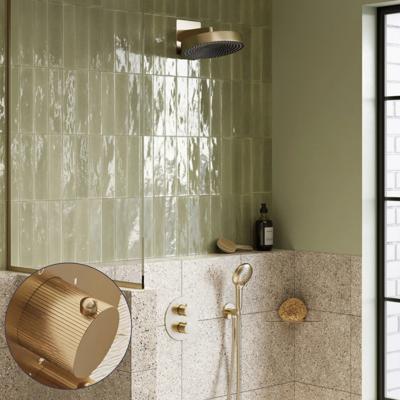 Regendouche set SaniClear Evolution Stripes | 30 cm | Incl.Inbouwdeel | 2 standen handdouche | Geborsteld messing - mat goud