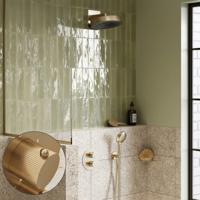 Regendouche set SaniClear Evolution Stripes | 30 cm | Incl.Inbouwdeel | 2 standen handdouche | Geborsteld messing - mat goud