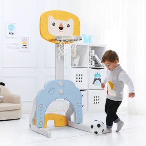 3-in-1 Basketbalringset in Hoogte Verstelbare Basketbalring Lichtgewicht en Stevig Basketbalset Geel + Blauw