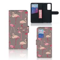 Huawei P40 Pro | Telefoonhoesje | Met pasjeshouder | Flamingo