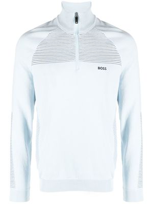 BOSS pull rayé à col zippé - Bleu