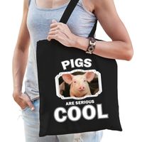 Katoenen tasje pigs are serious cool zwart - varkens/ varken cadeau tas   - - thumbnail