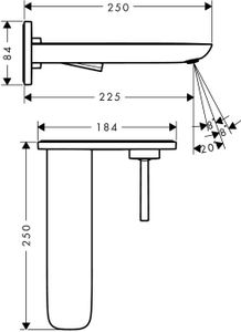 hansgrohe Puravida afdekset wastafelkraan uitloop 225mm. met joystick