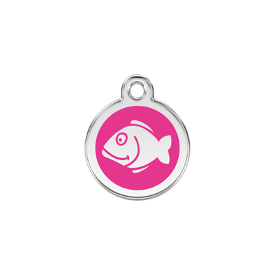 Fish Hot Pink roestvrijstalen kattenpenning small/klein dia. 2 cm - Reddingo