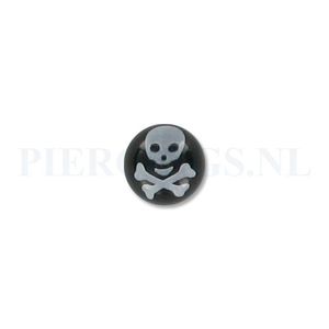 Balletje 1.6 mm acryl zwart met doodshoofd 6 mm