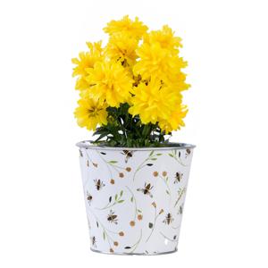 Plantenpot/bloempot emmer voor buiten - zink - Happy Bee - L15 x D16 X H14 cm