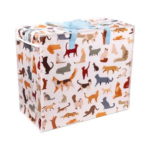 Dekentas/wastas met rits - katten - wit - 55 x 28 x 48 cm - speelgoed opbergtas