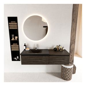 Mondiaz Bukla 140cm badmeubel met module 60 kleur dark brown met 2 lades en wastafel links 1 kraangat kleur urban