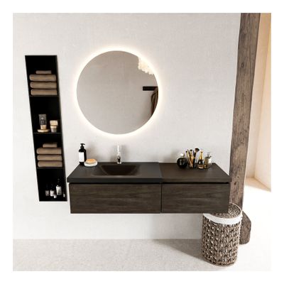Mondiaz Bukla 140cm badmeubel met module 60 kleur dark brown met 2 lades en wastafel links 1 kraangat kleur urban