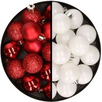 36x stuks kunststof kerstballen rood en wit 3 en 4 cm - thumbnail