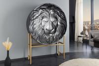 Massief Highboard LION 140cm Zwart Goud Mango Hout 3D Houtsnijwerk Kunstwerk - 45850