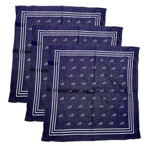 Matroos/kapitein/piraten zakdoek - 3x - blauw - met ankers patroon - 55 x 55 cm