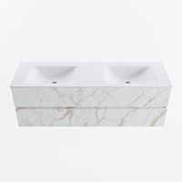 MONDIAZ VICA 150cm badmeubel onderkast Carrara 2 lades. Wastafel CLOUD dubbel zonder kraangat, kleur Talc.